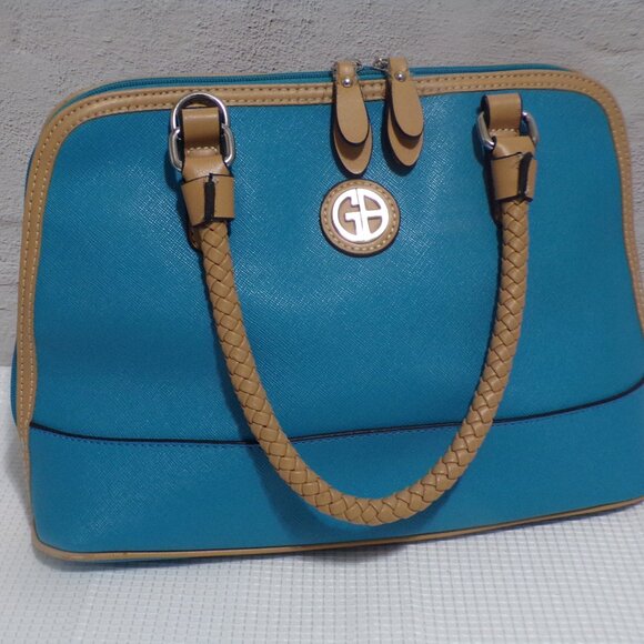 Gianibernini Teal & Beige Handbag Leather with Silver Accents - Picture 1 of 9